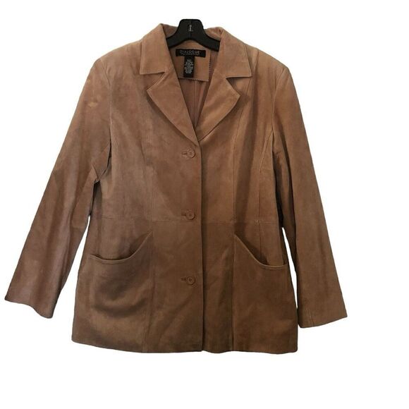 DIALOGUE WOMEN'S SUEDE LEATHER JACKET TAN 3-BUTTON FRONT LARGE - Picture 7 of 10